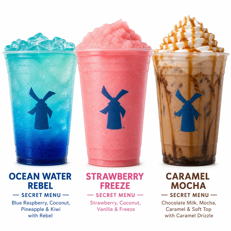 Dutch Bros secret menu Ocean Water Rebel and tropical freeze combinations