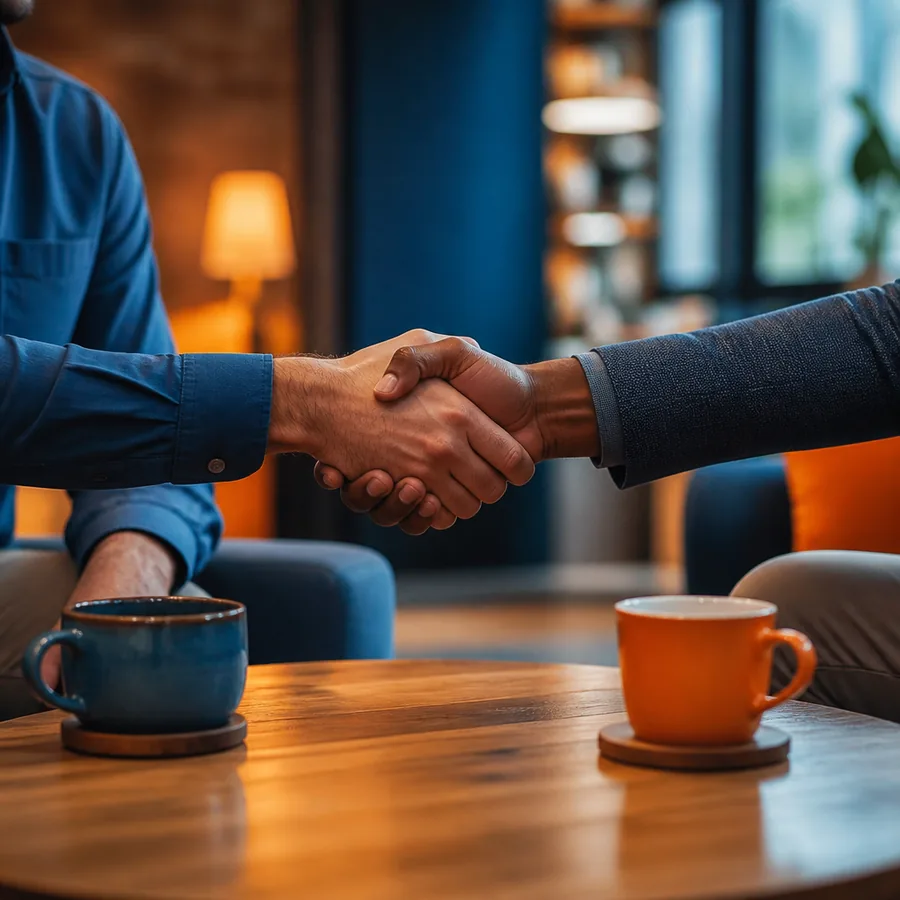 Website terms of use handshake trust agreement with coffee drinks